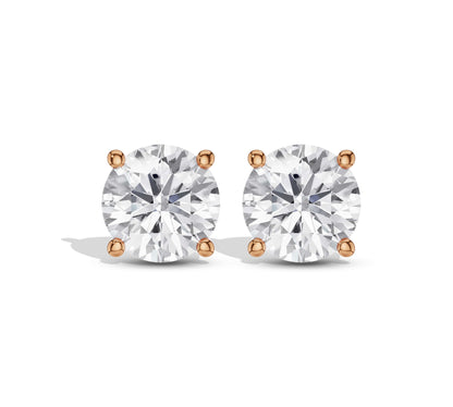 Lab-grown diamond rose gold stud earrings front and side view