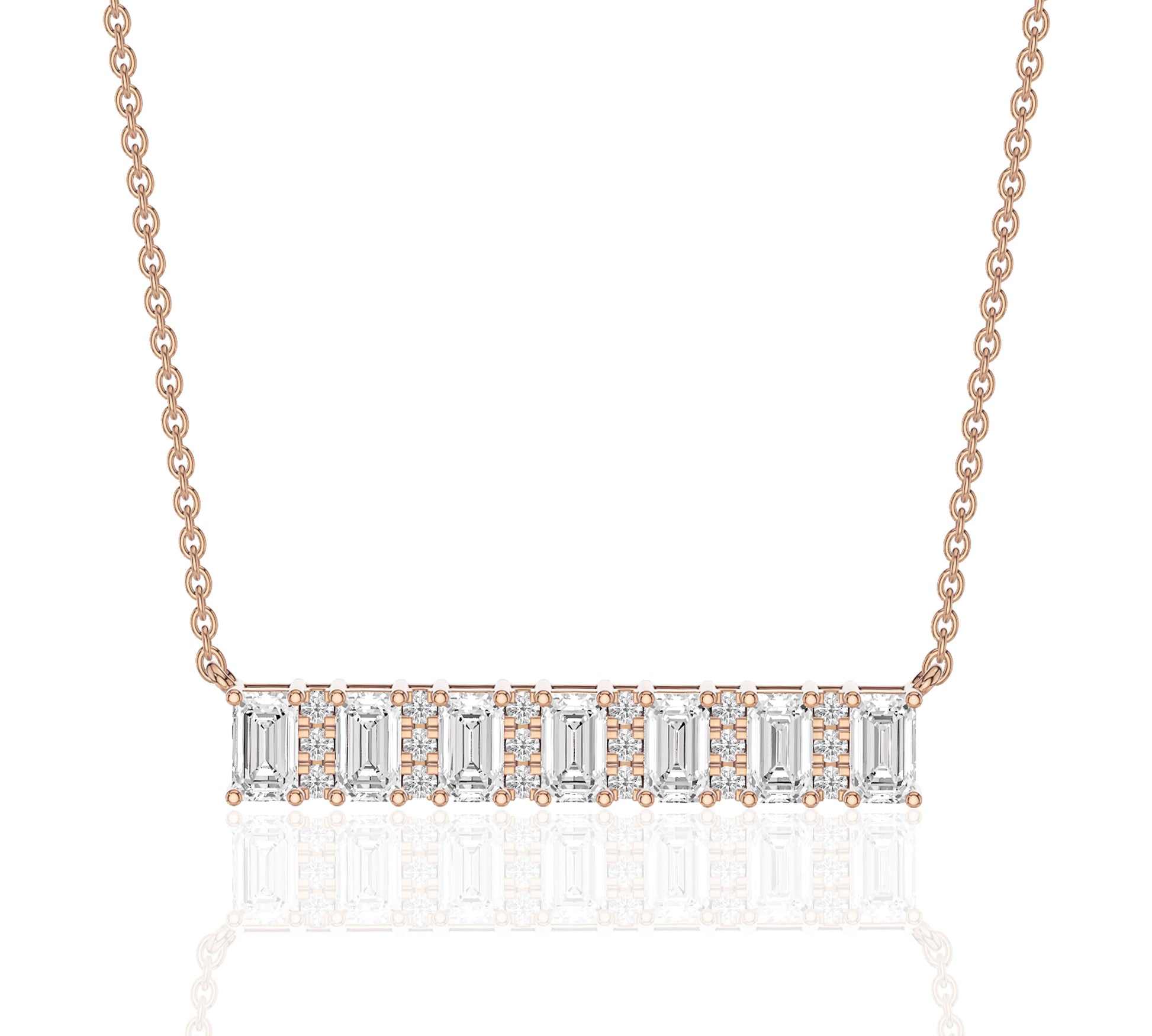 Symmetrical bar of emerald and round diamonds