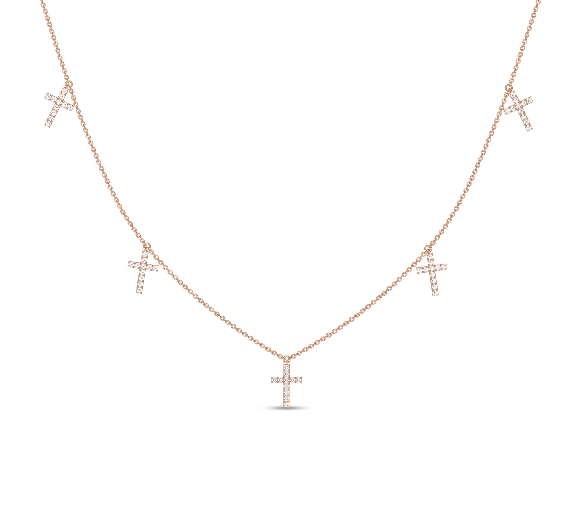Rose gold five cross diamond choker necklace