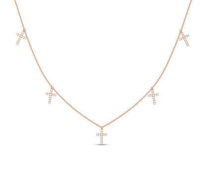 Rose gold five cross diamond choker necklace
