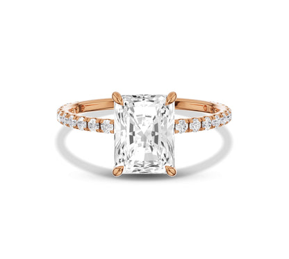 rose gold band featuring radiant-cut brilliance