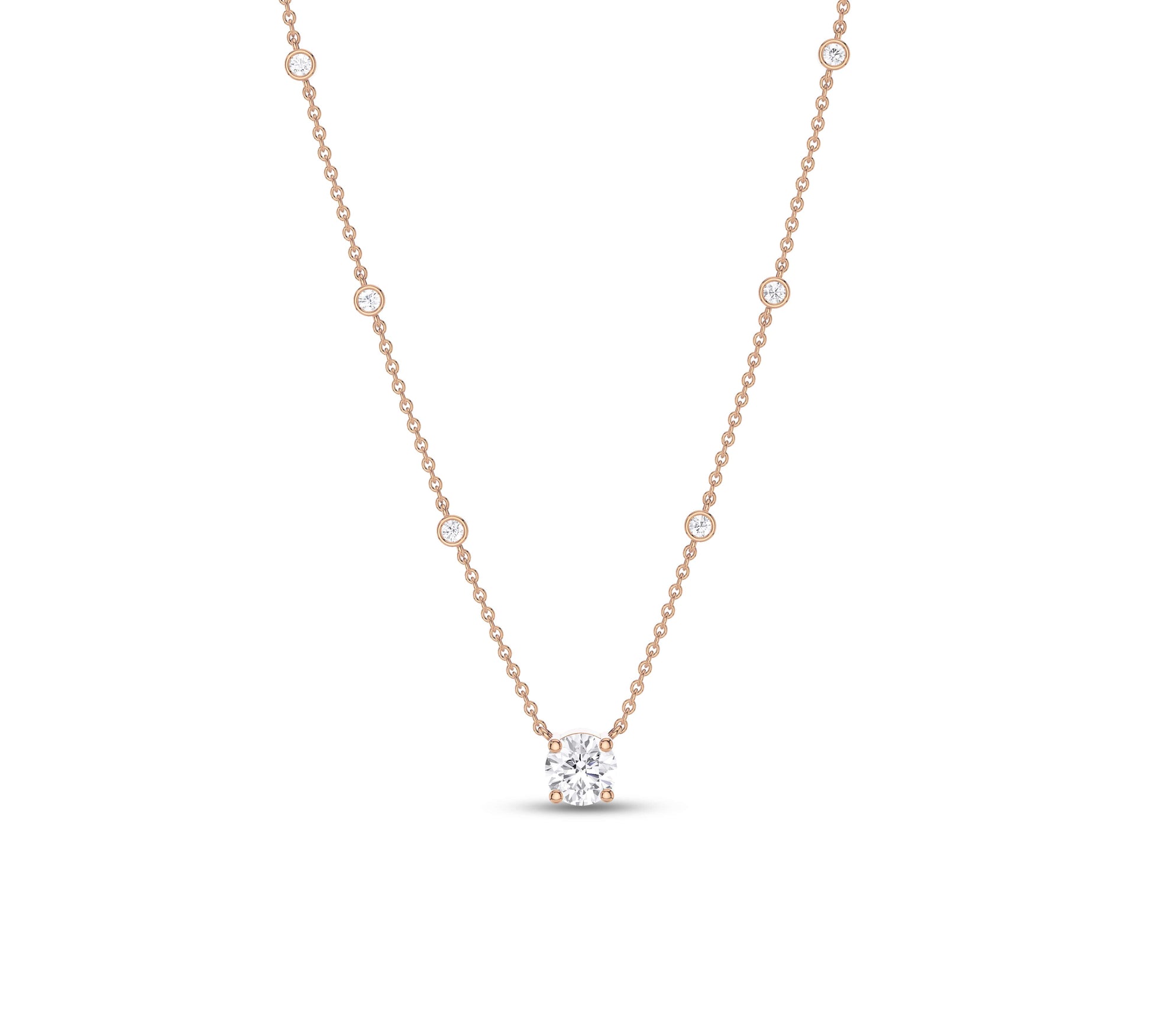 rose gold Station Necklace with moissanite