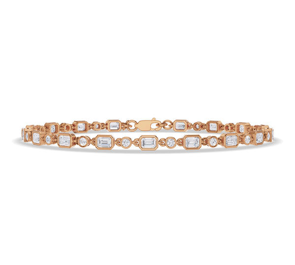 Round and Emerald Diamond link Tennis Bracelet