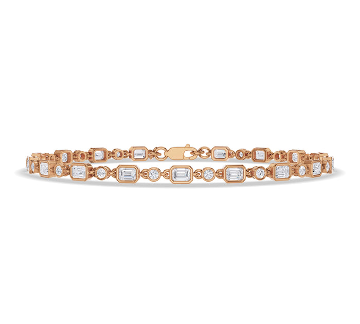 Round and Emerald Diamond link Tennis Bracelet