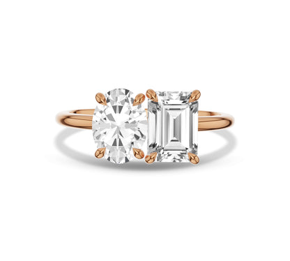 Oval & Emerald Diamond Toi et Moi with Pave Band