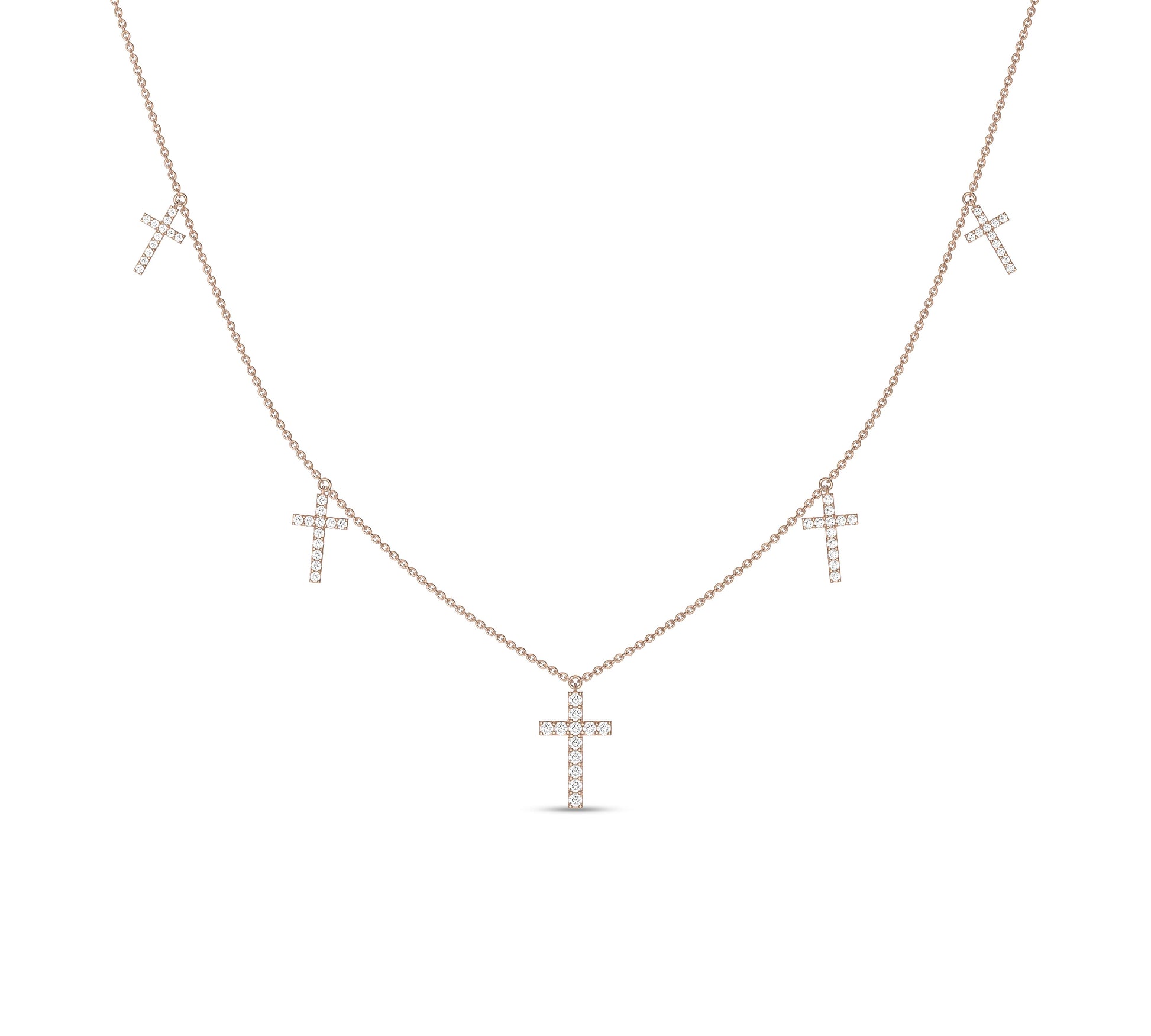 Stylish gold necklace with hanging cross pendants