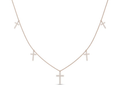 Stylish gold necklace with hanging cross pendants