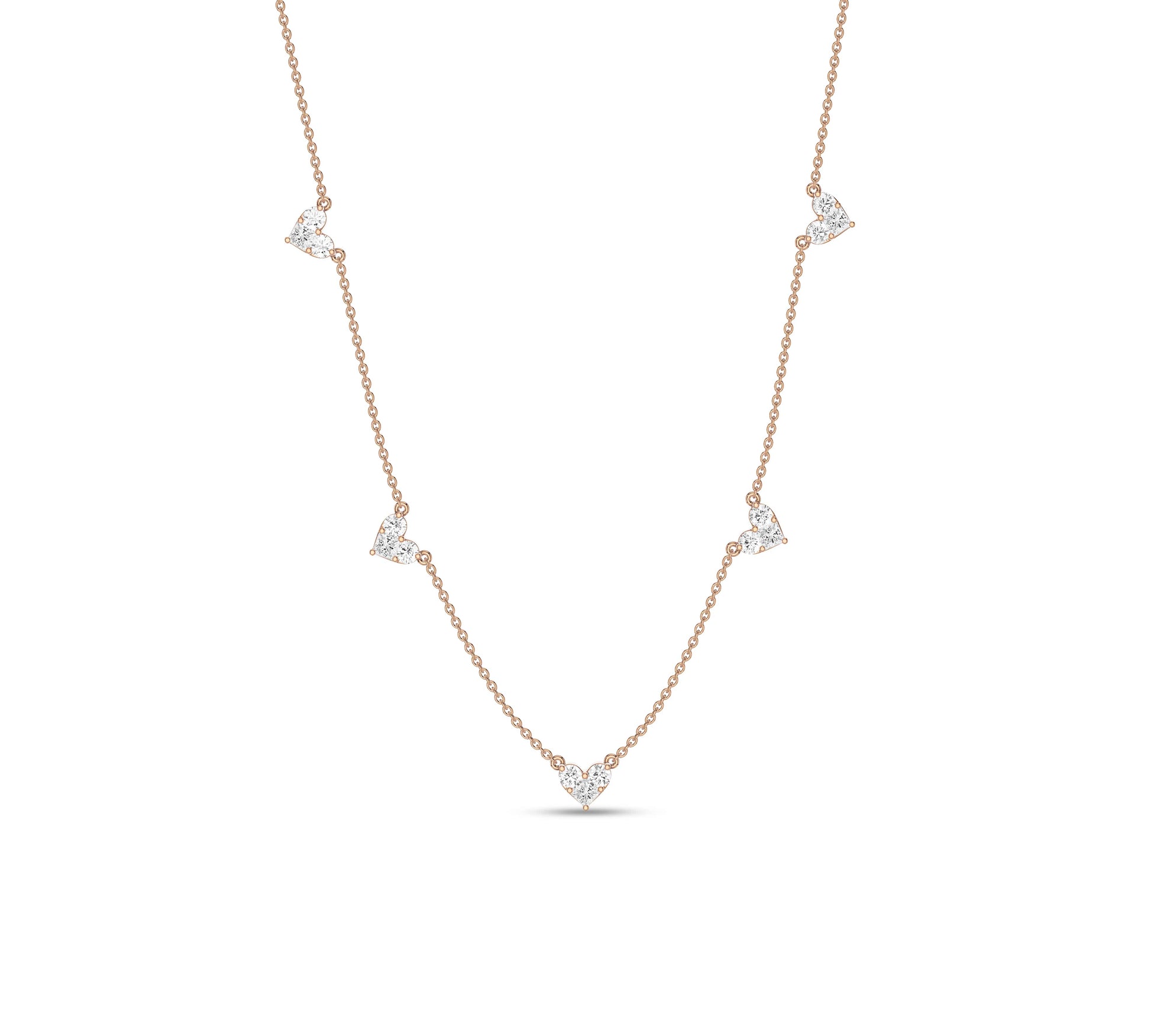 Romantic gold chain with spaced heart charms