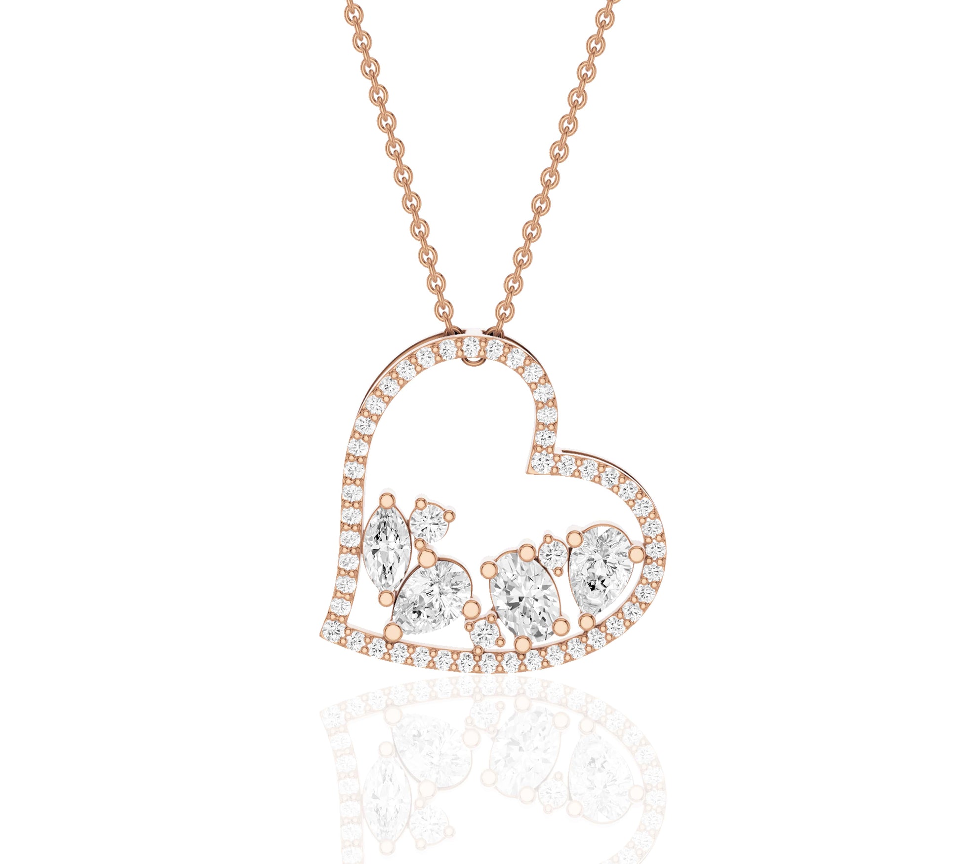 Side-detailed open heart diamond pendant