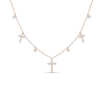 Delicate cross necklace with leaf design