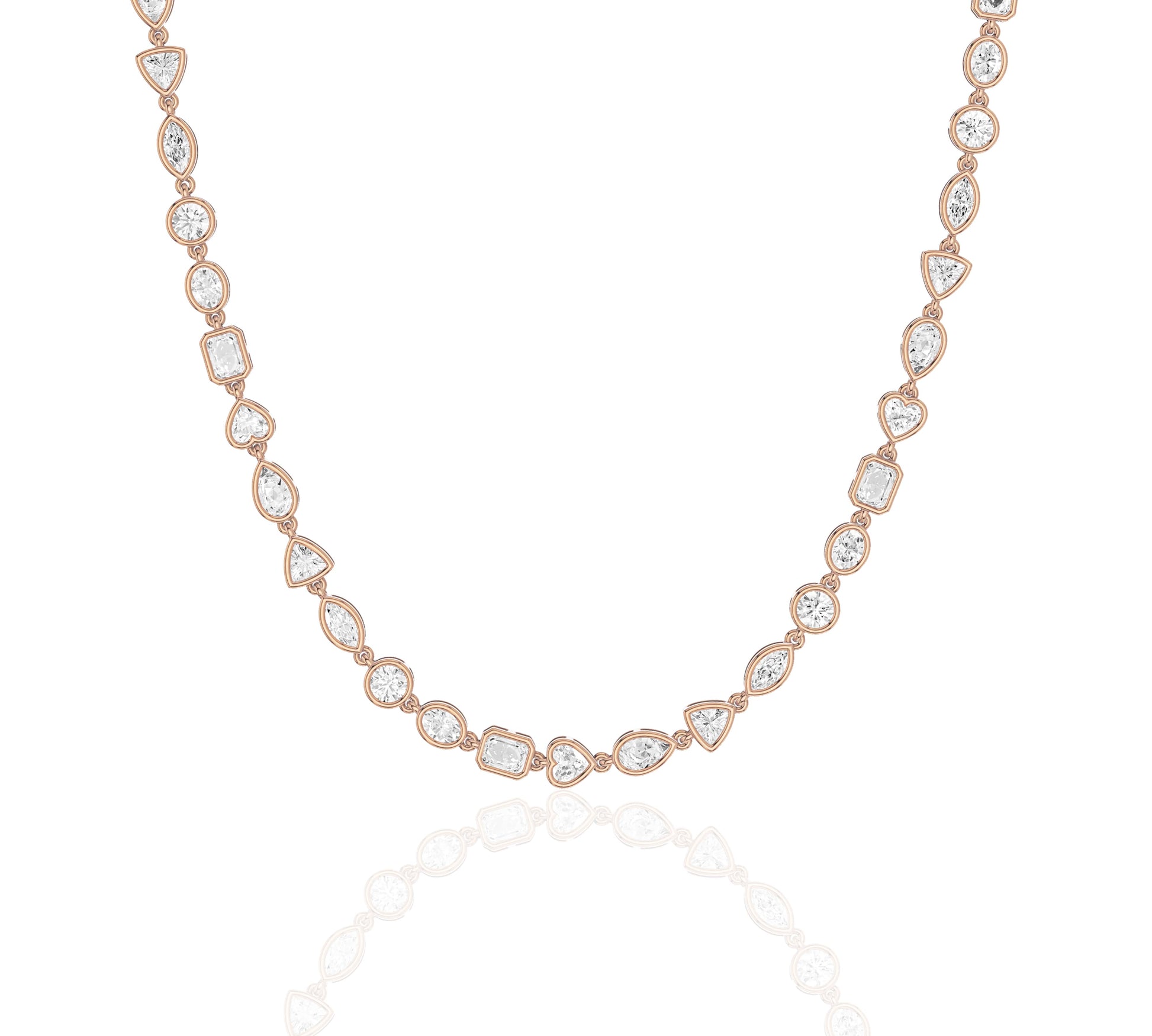 Assorted cut diamonds in modern bezel settings