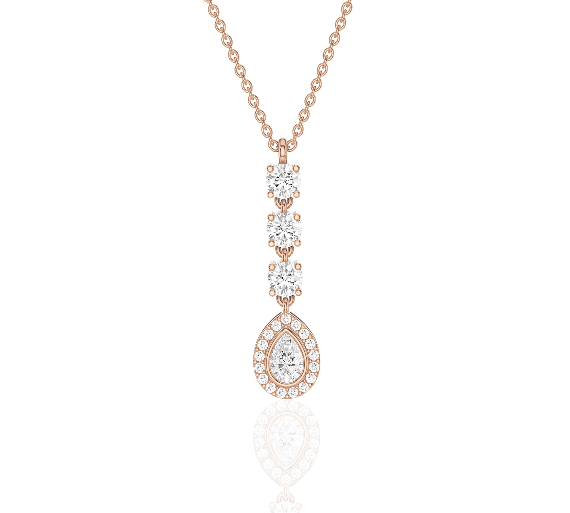 Pear halo charm on vertical diamond chain