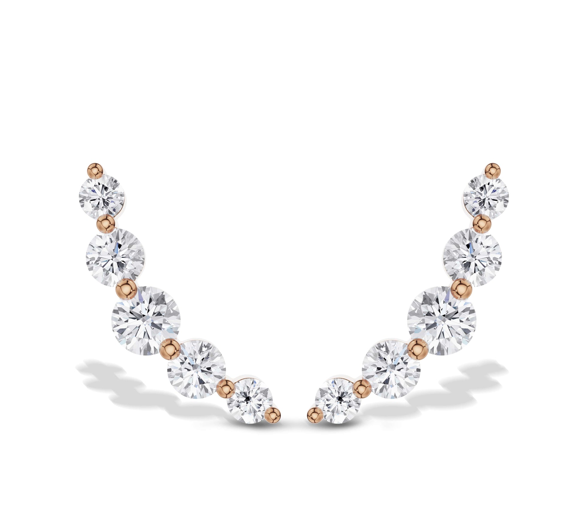 Graduated diamond climber earrings in rose gold