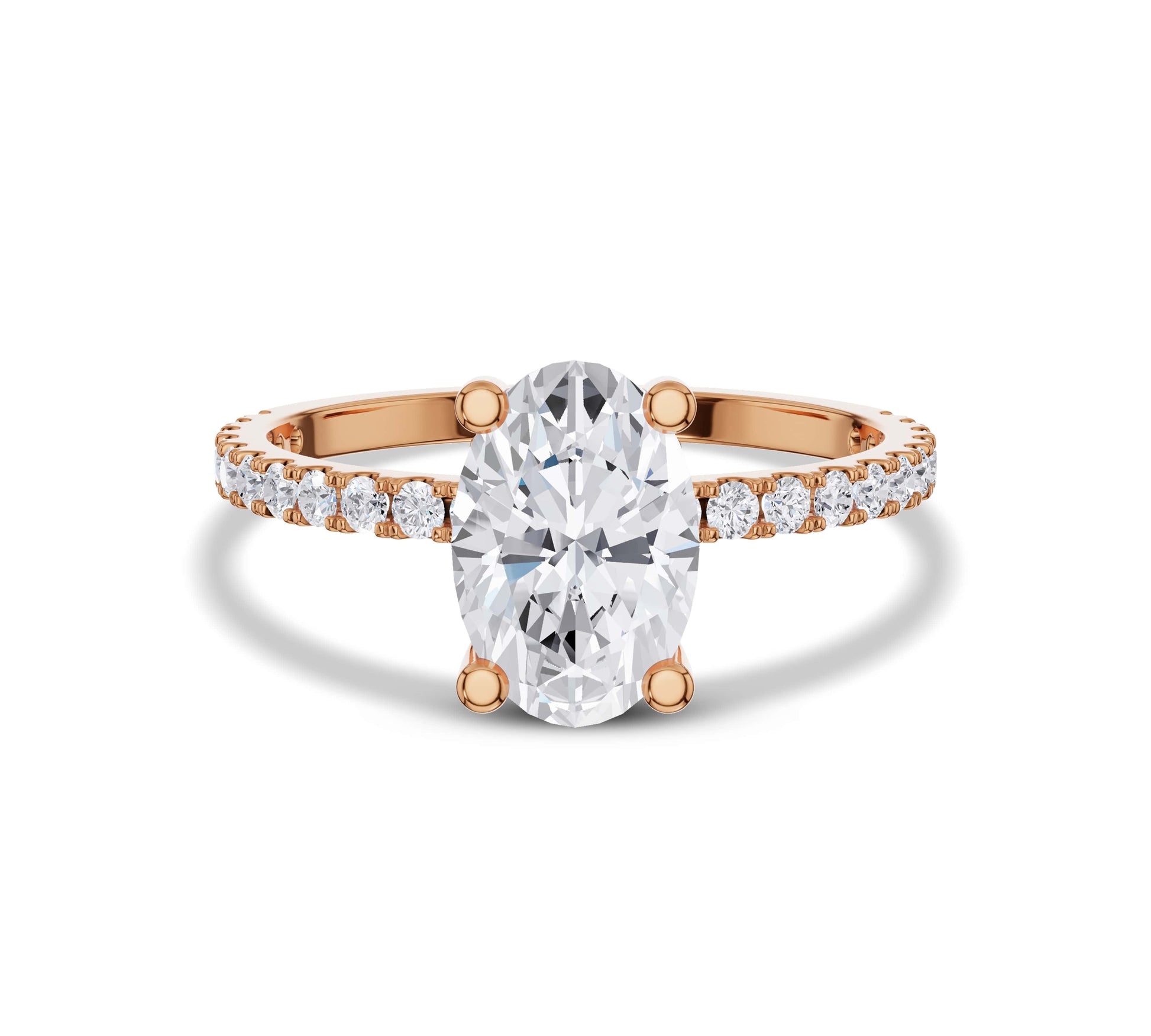 Rose gold hidden halo ring with oval lab-grown diamond