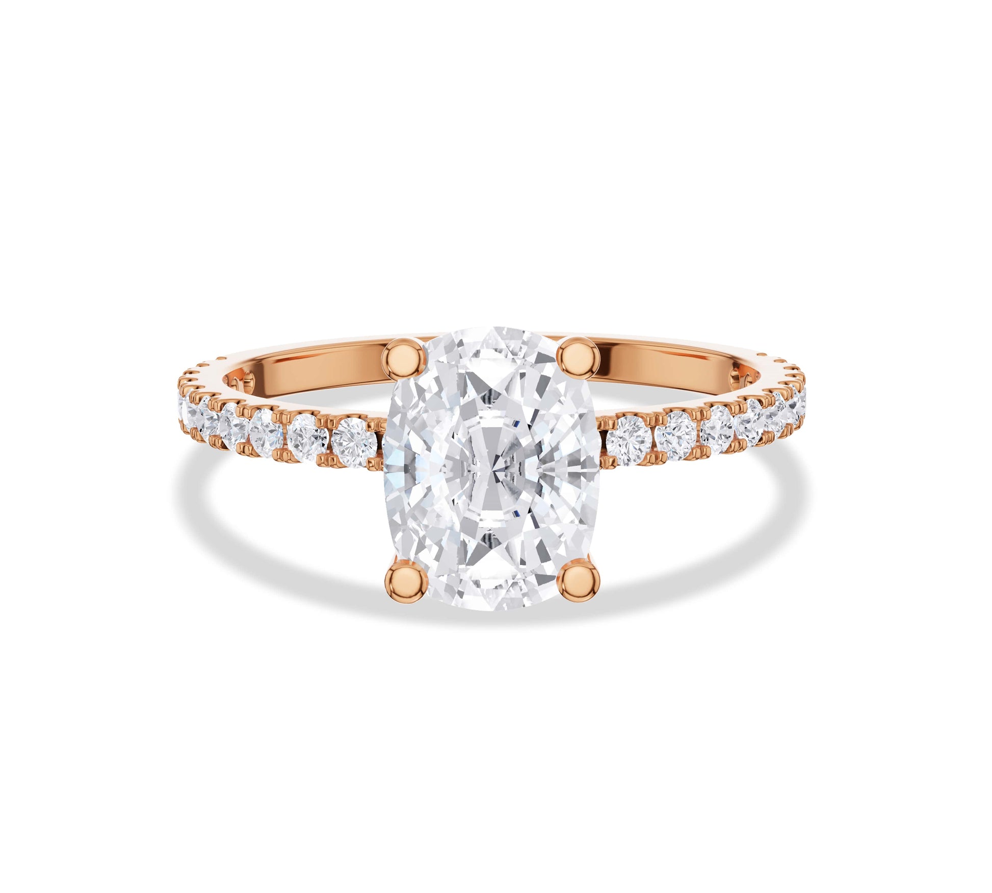 Elongated cushion solitaire in rose gold setting