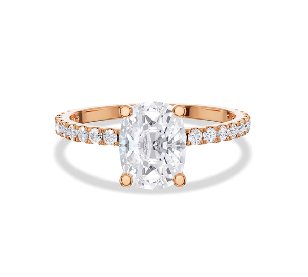 Elongated Cushion Cut Engagement Ring Pave Band