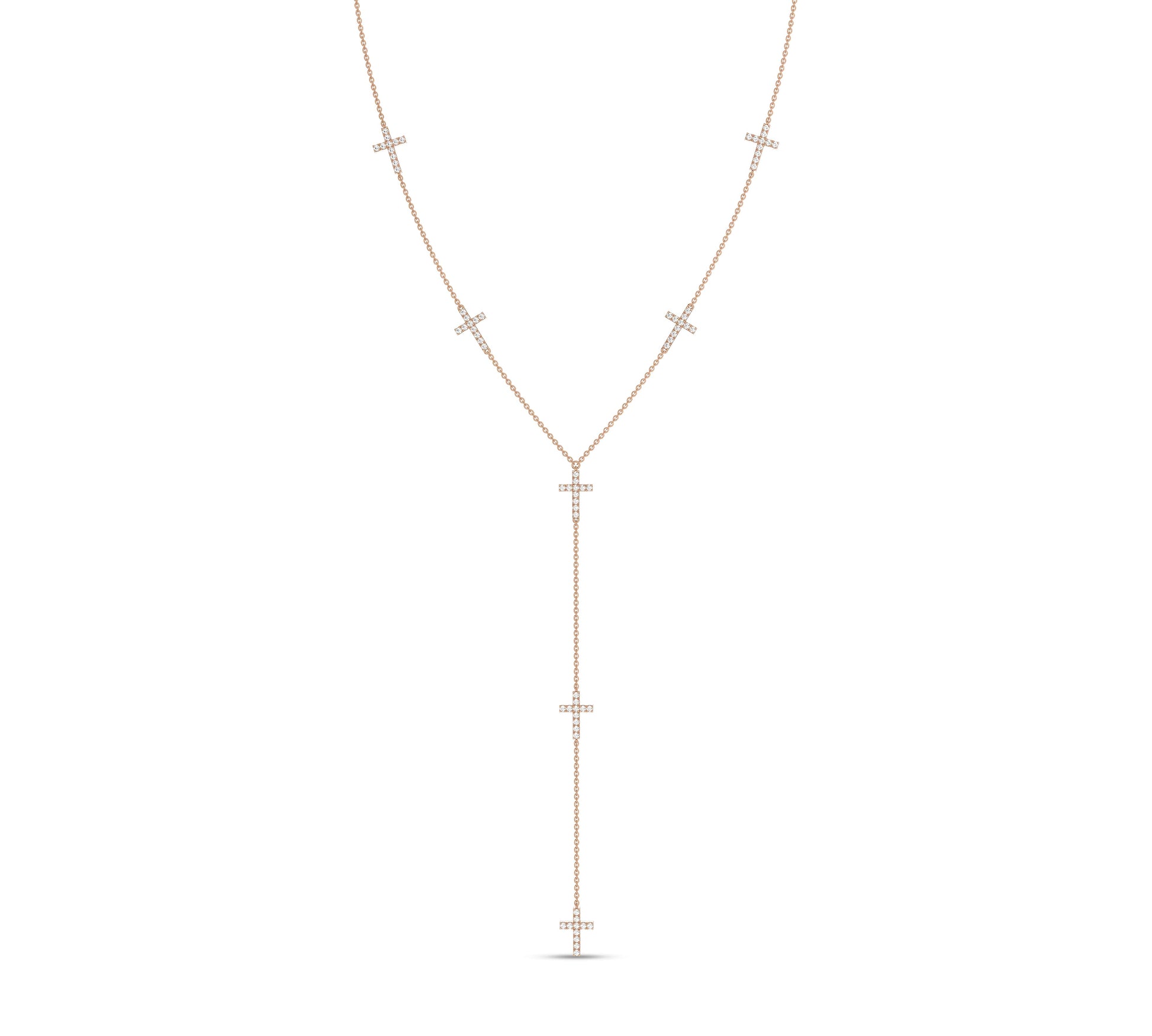 14K rose gold cross lariat necklace for layering