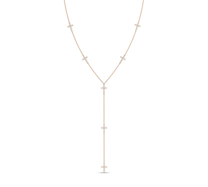 14K rose gold cross lariat necklace for layering