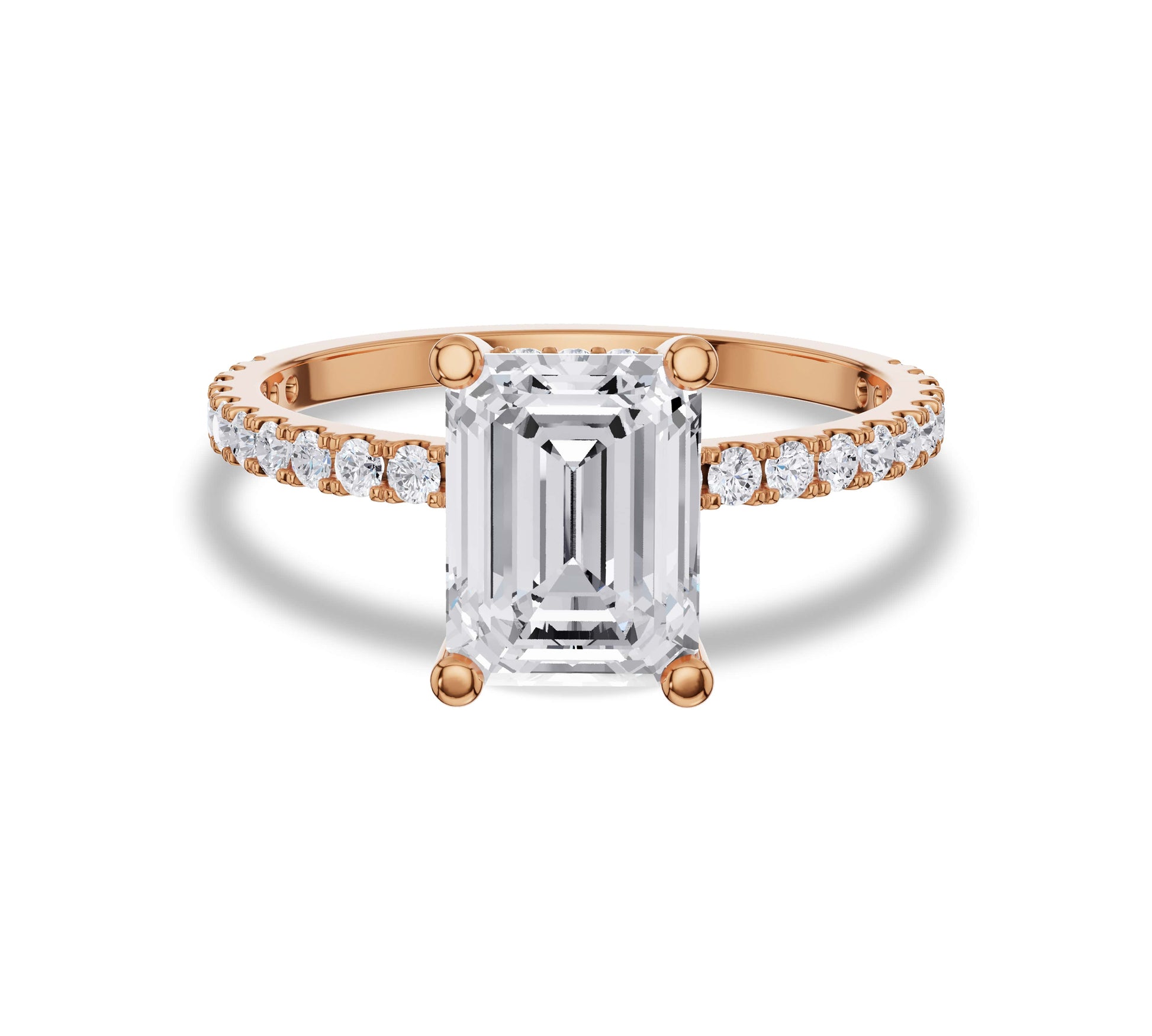 Emerald cut rose gold engagement ring with sparkle