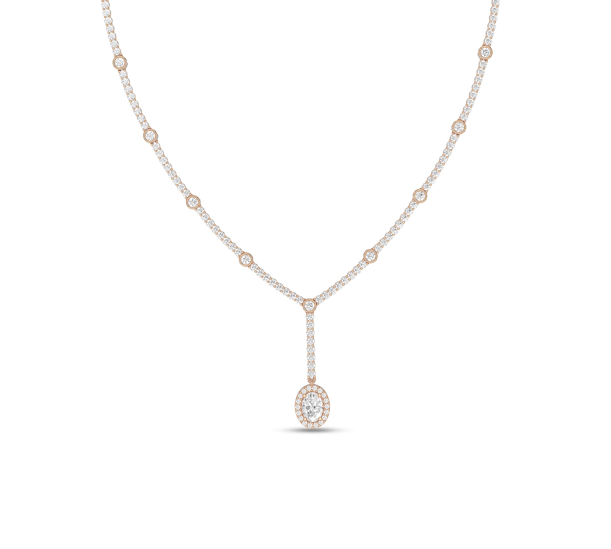 Modern lariat necklace with central diamond pendant