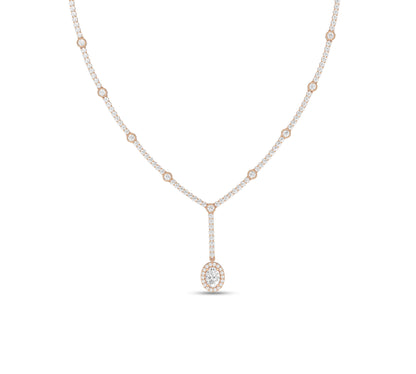 Modern lariat necklace with central diamond pendant