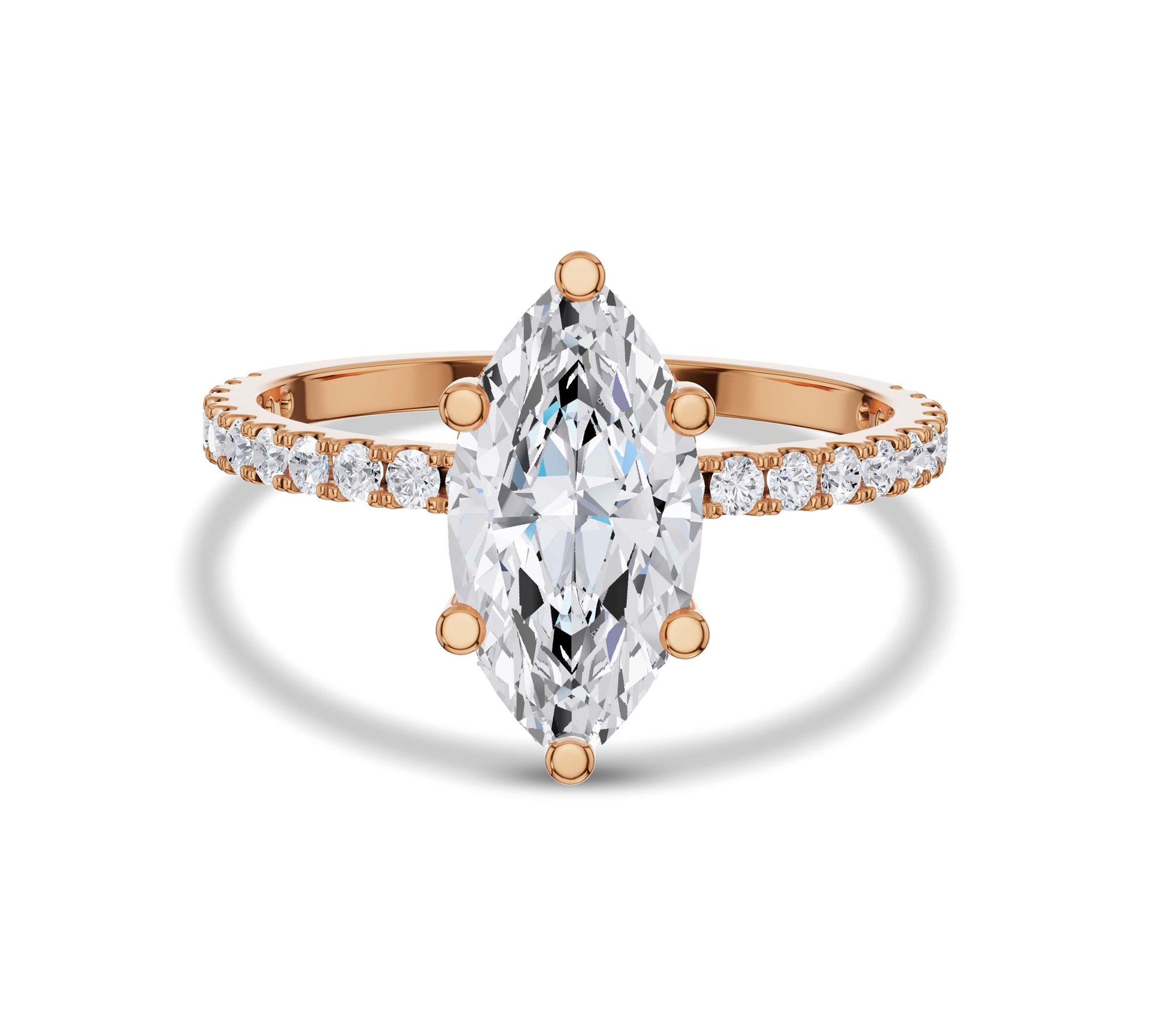 Rose gold hidden halo ring with marquise lab-grown diamond