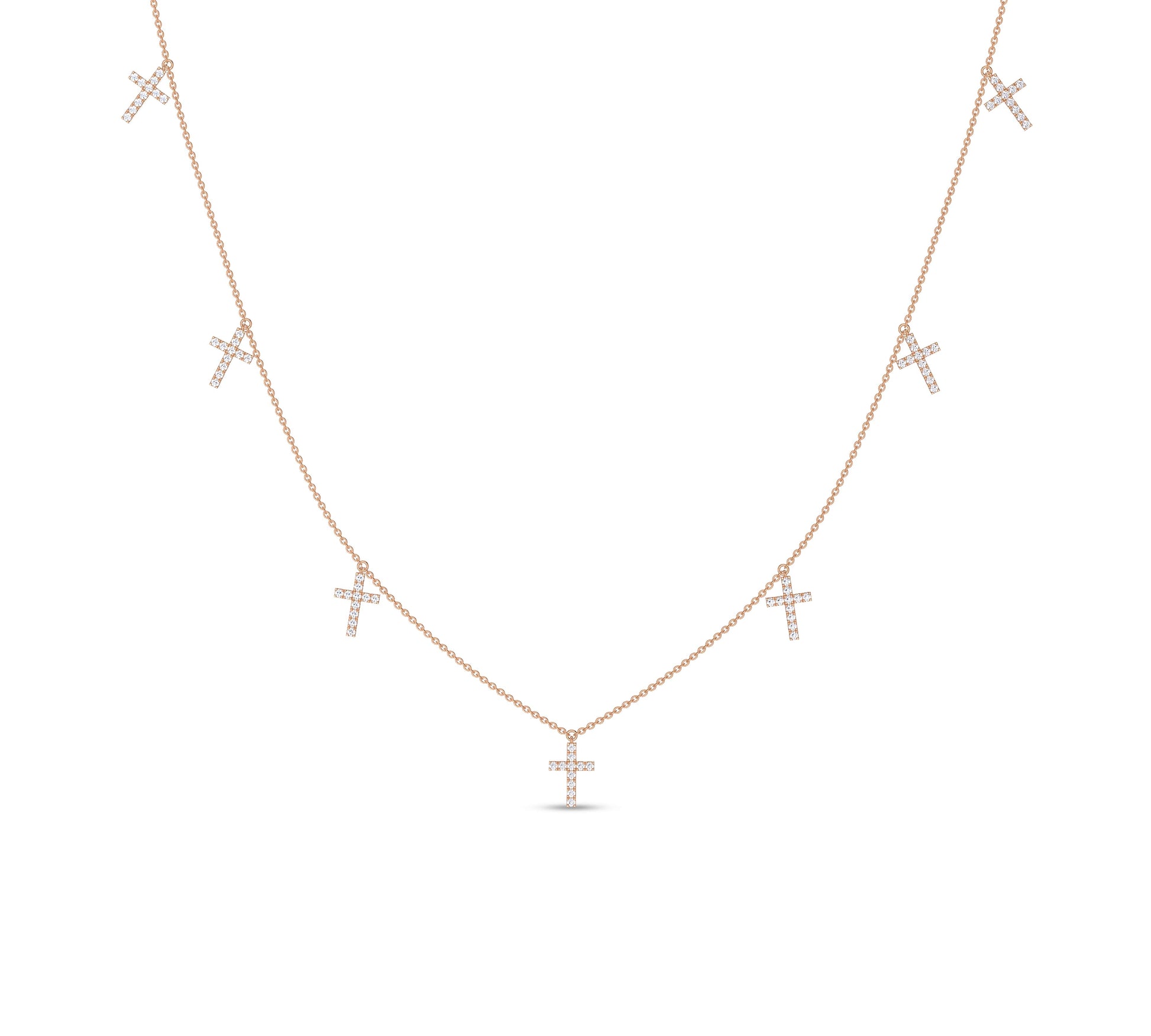 Rose gold seven-cross necklace with pavé diamonds