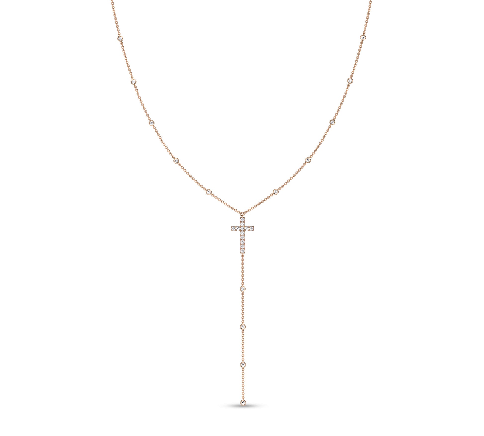 Long drop cross necklace with diamonds