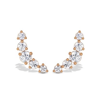 Rose gold diamond crawler earrings with moissanite stones