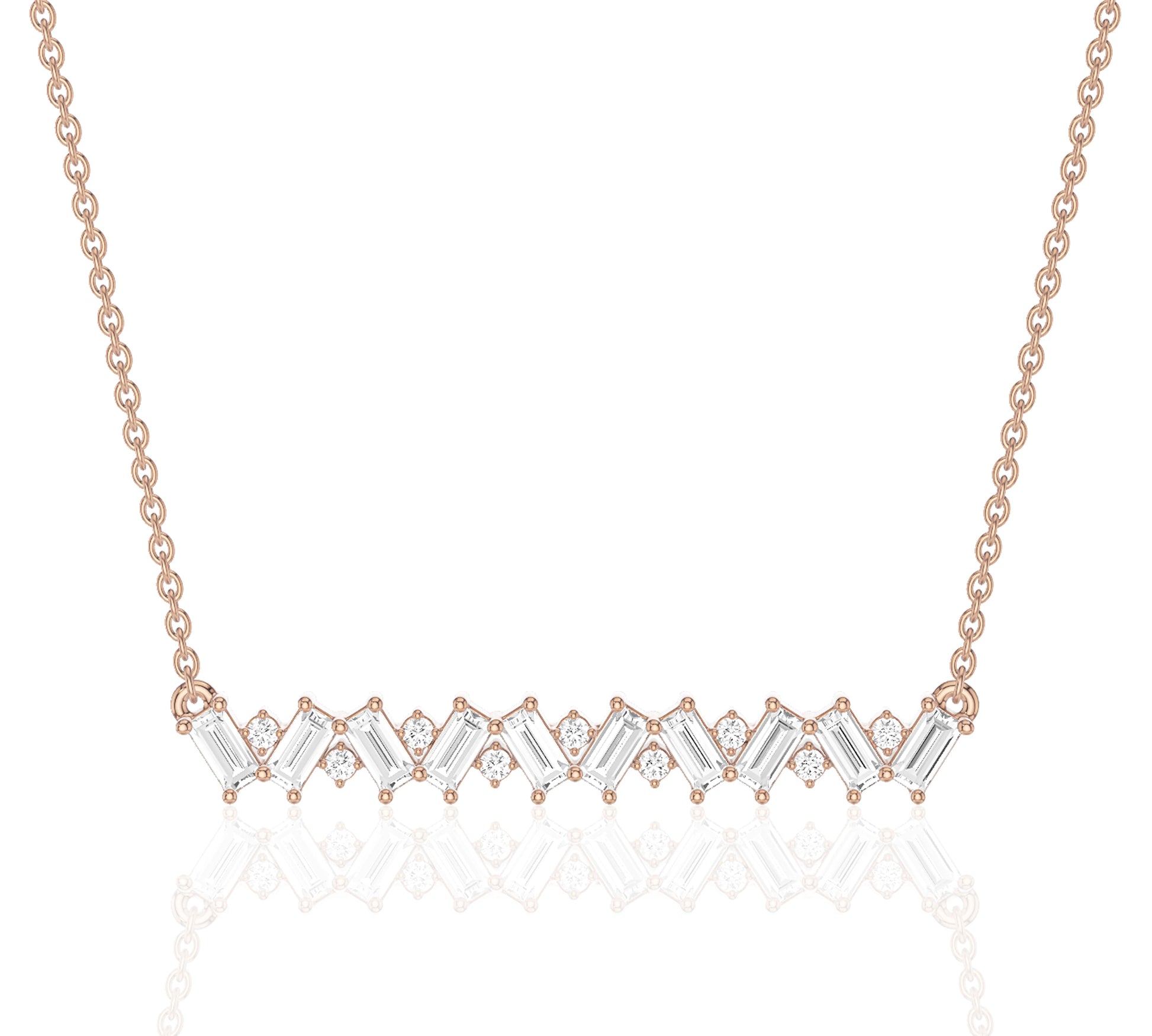 Dainty diamond bar necklace with rose gold chain