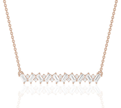 Dainty diamond bar necklace with rose gold chain