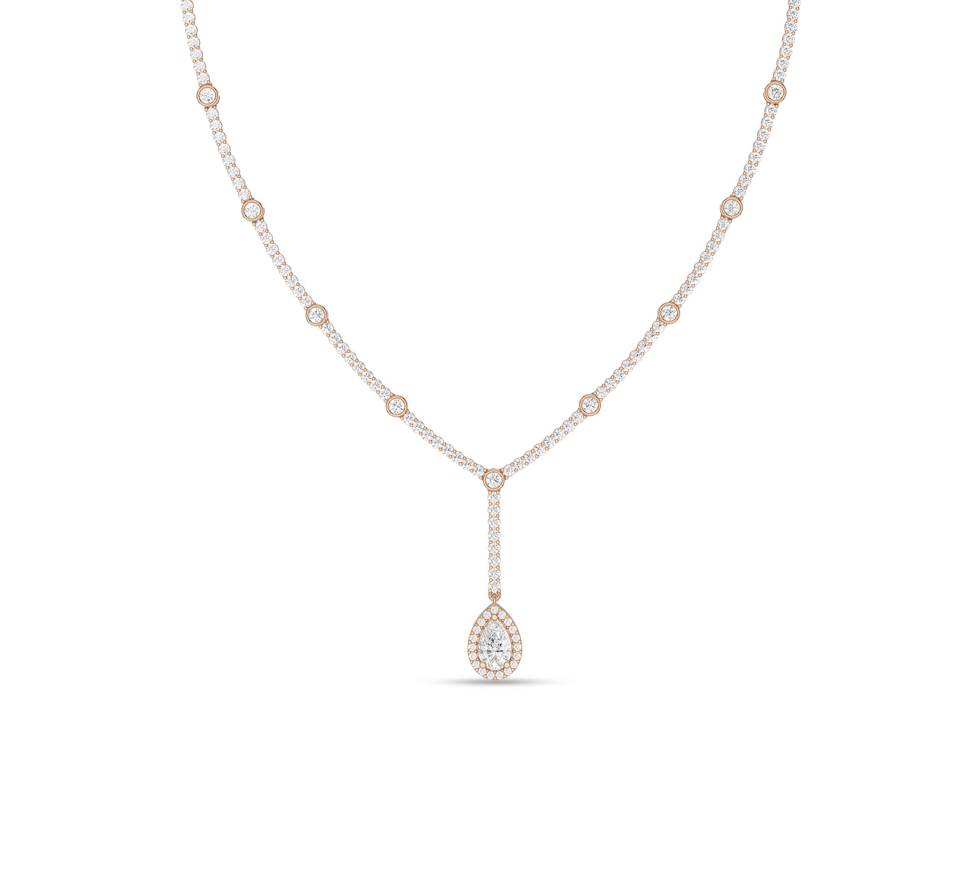 Pear shaped drop necklace in 14K yellow gold lariat style