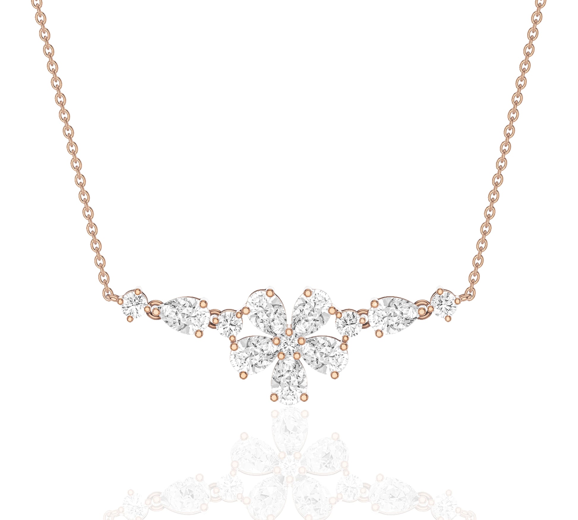 Petal-shaped diamond design necklace in gold