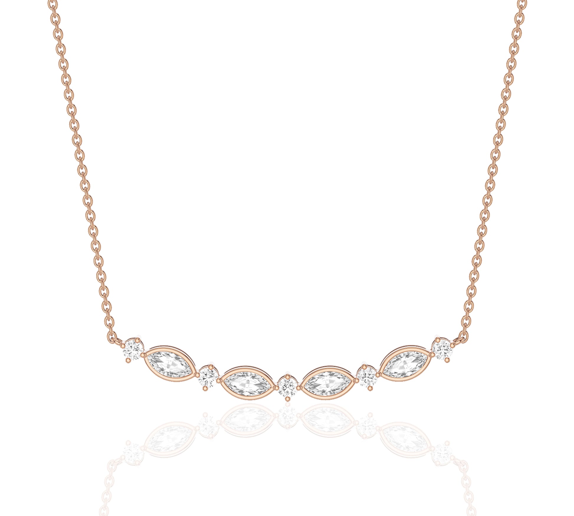 Pink gold diamond necklace with feminine curve