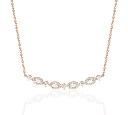 Pink gold diamond necklace with feminine curve