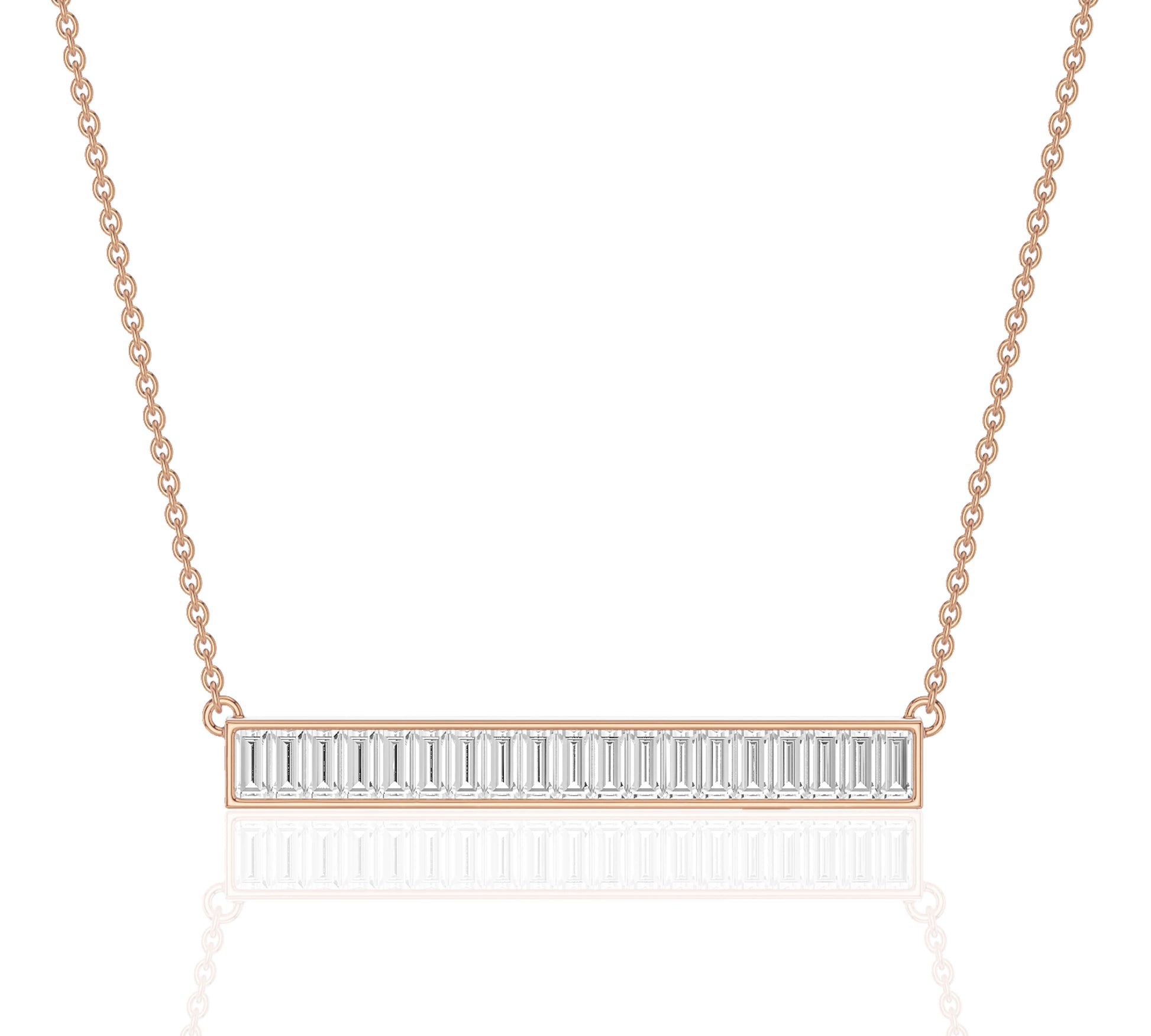 Minimalist gold bar necklace with step cut diamond detailing