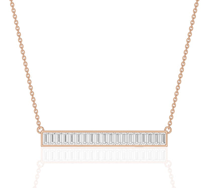 Minimalist gold bar necklace with step cut diamond detailing