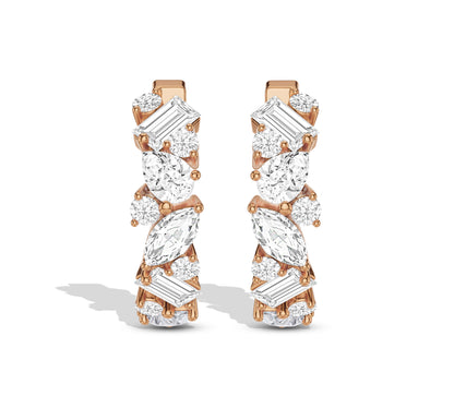 Gold earrings with baguette and round diamonds