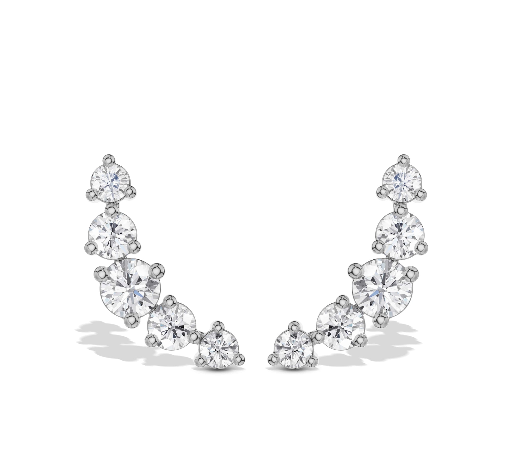 White gold graduated diamond climber studs