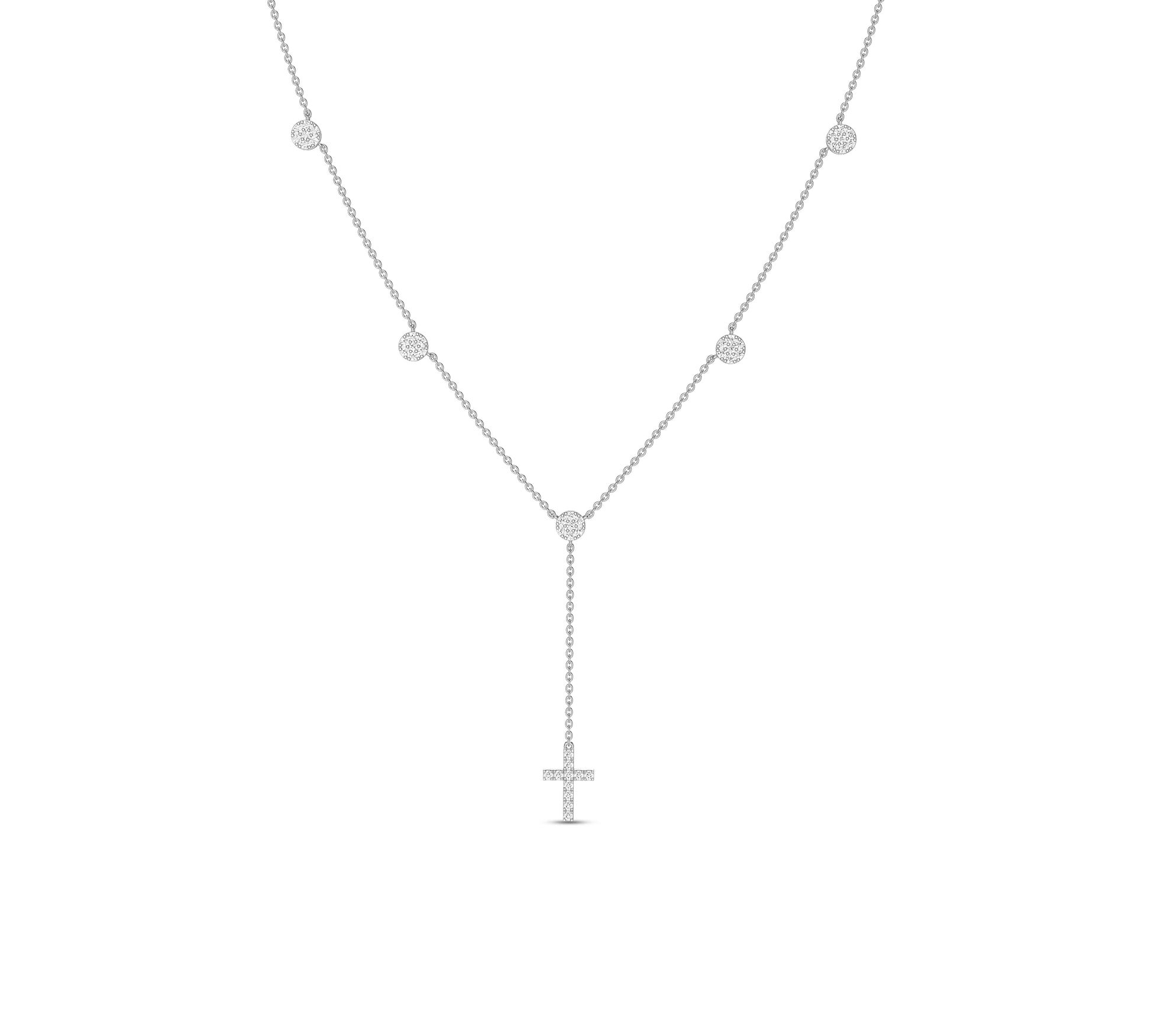 White gold cross necklace with bezel stations