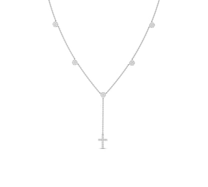 White gold cross necklace with bezel stations