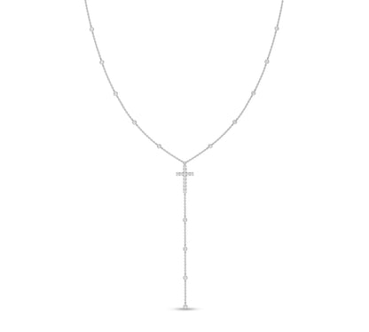 Y-shaped necklace featuring diamond cross