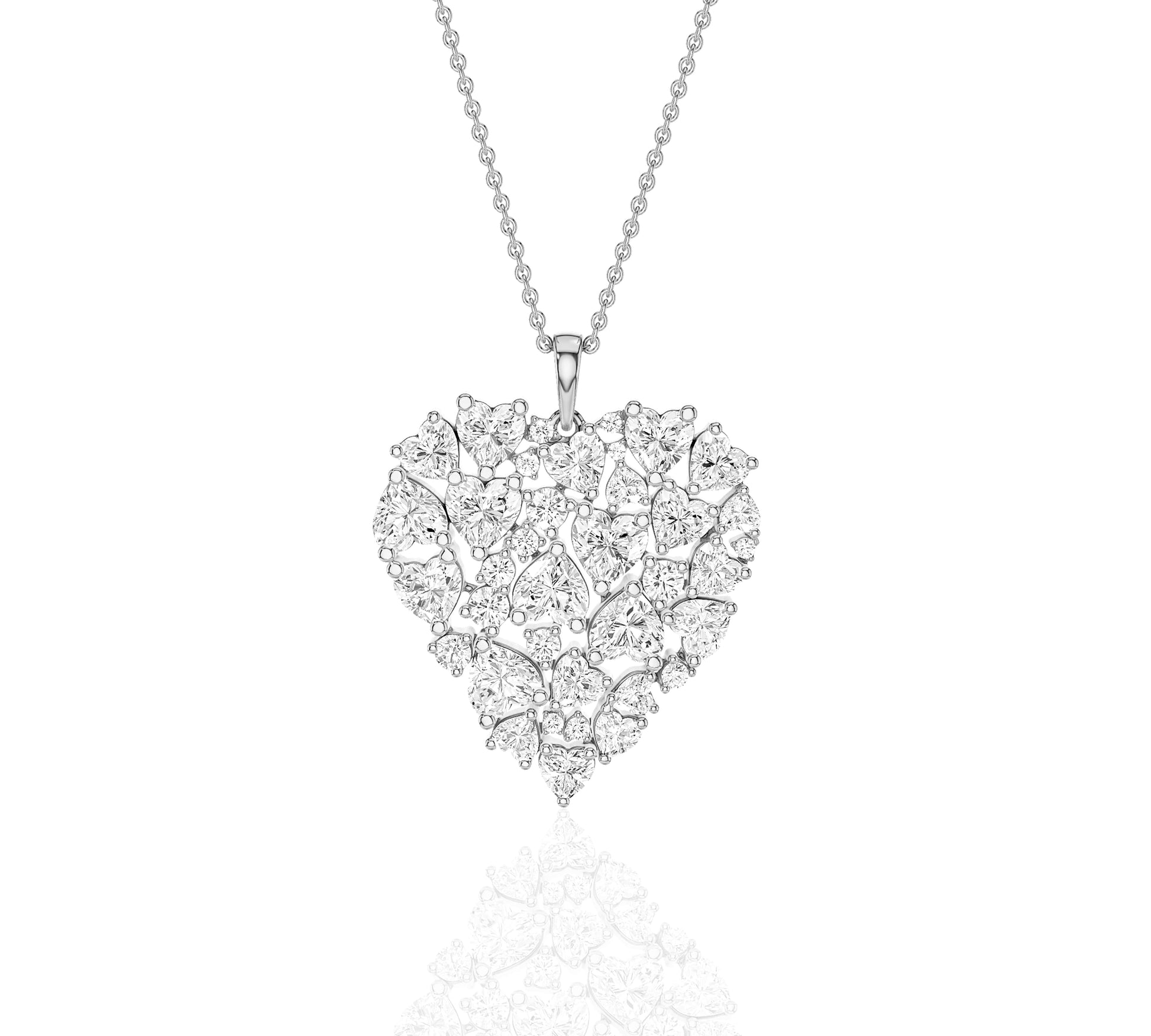 Front view of clustered heart diamond necklace