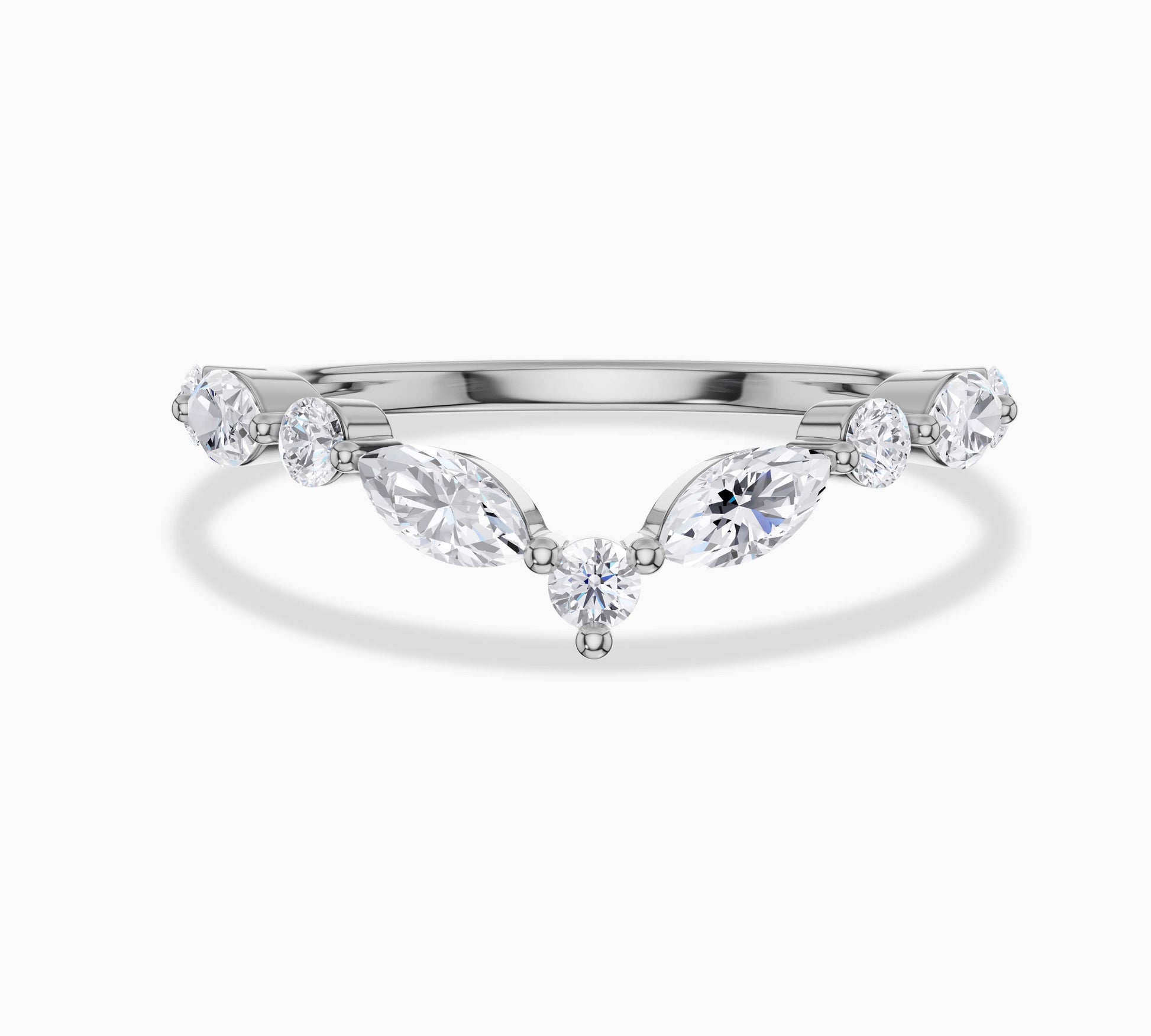 white gold curved diamond ring