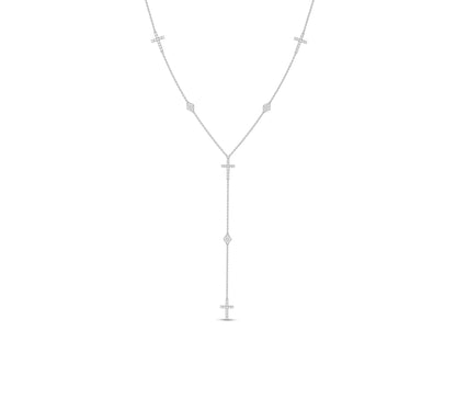 White gold cross Y-necklace with pavé diamonds