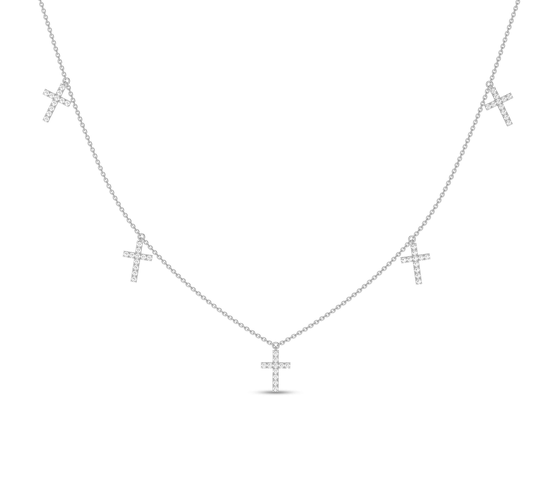 White gold five-cross necklace with diamond accents