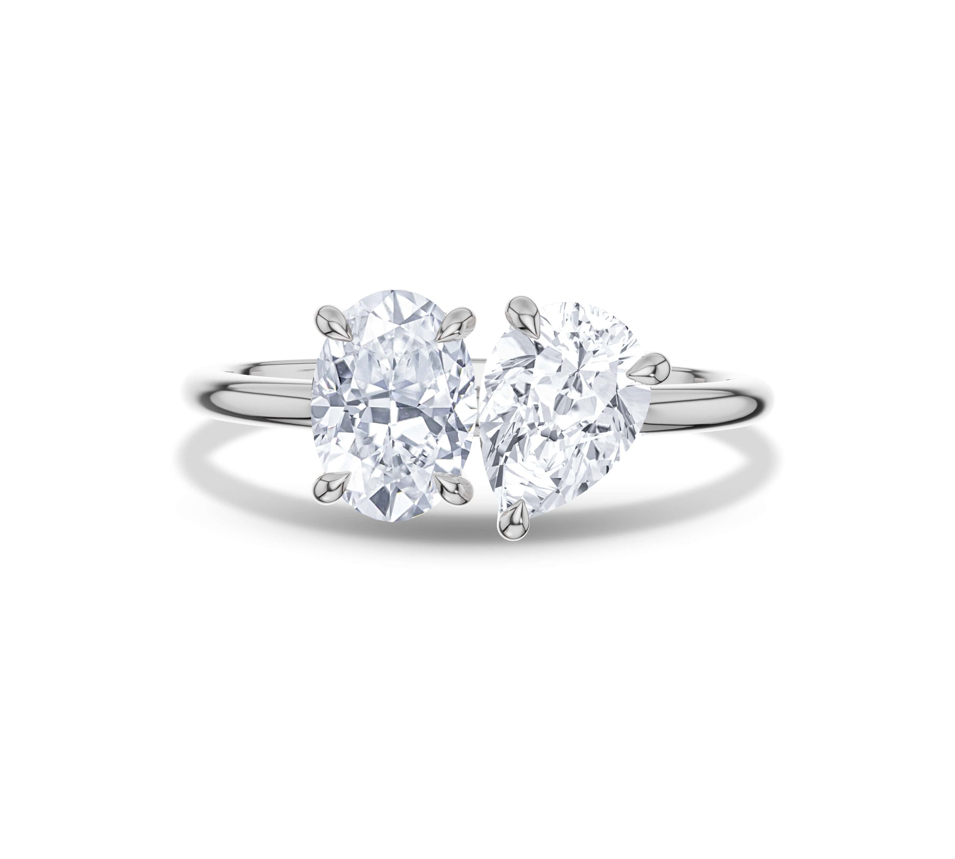 White gold oval and pear cut diamond open ring