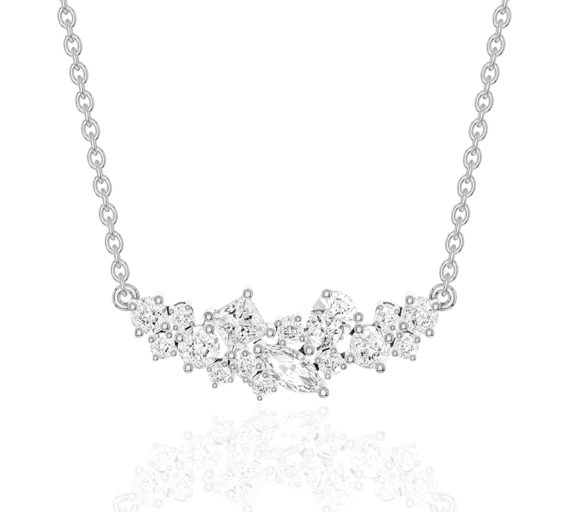 Fine jewelry necklace with asymmetrical diamond cluster