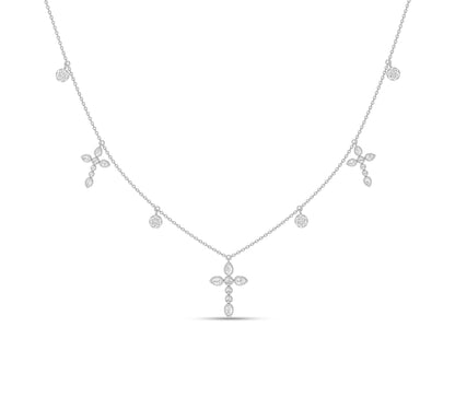 Petal diamond cross necklace with round accents