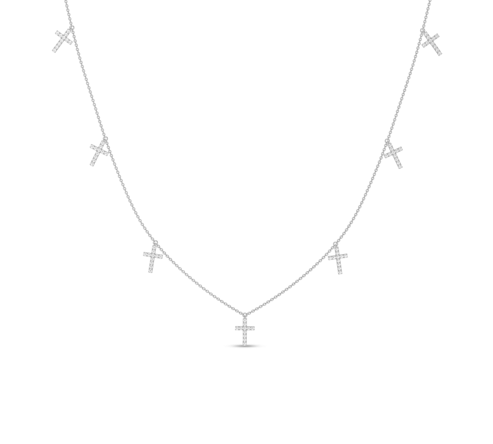 White gold cross charm necklace with seven pavé drops